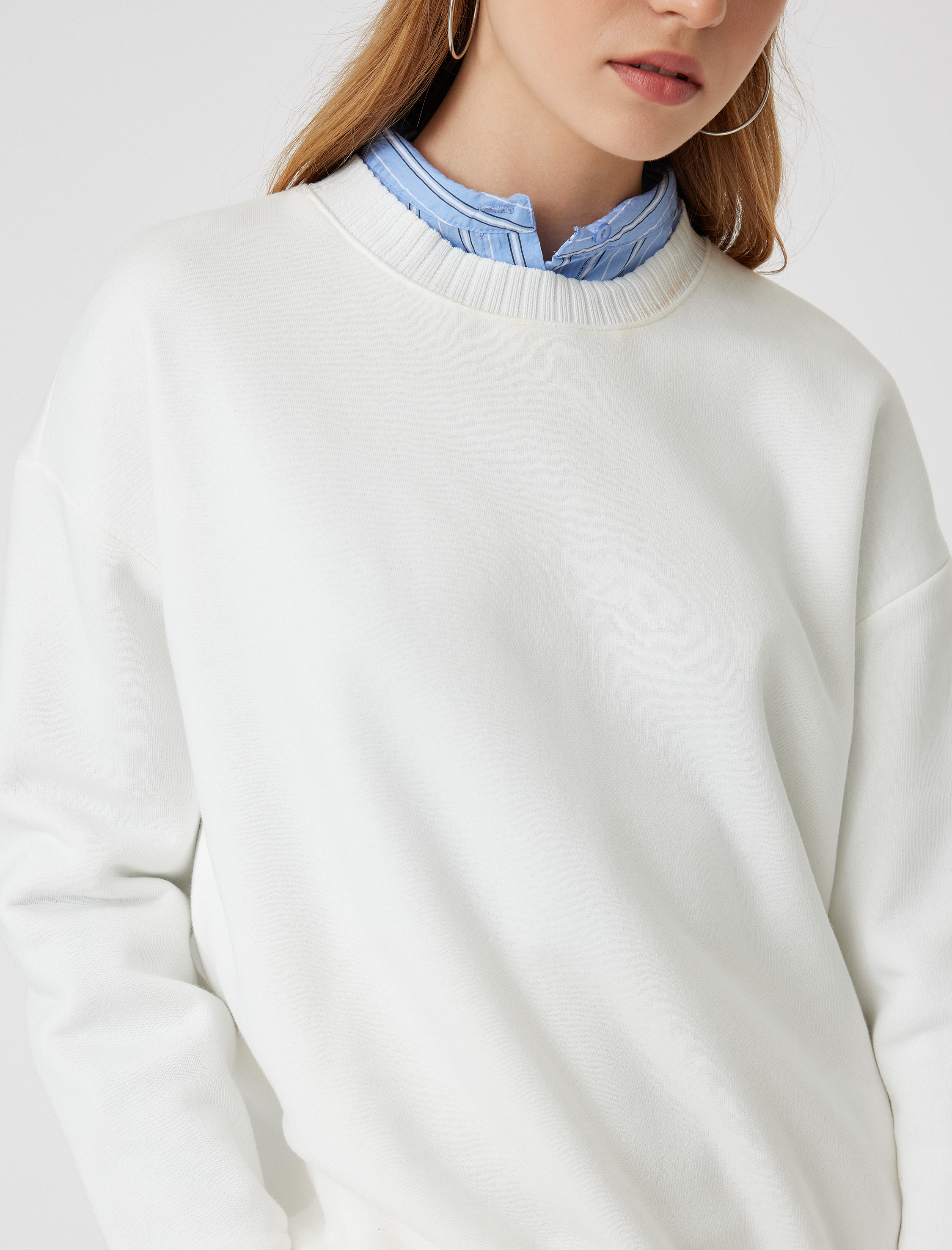   Şardonlu Basic Oversize Sweatshirt Uzun Kollu Bisiklet Yaka