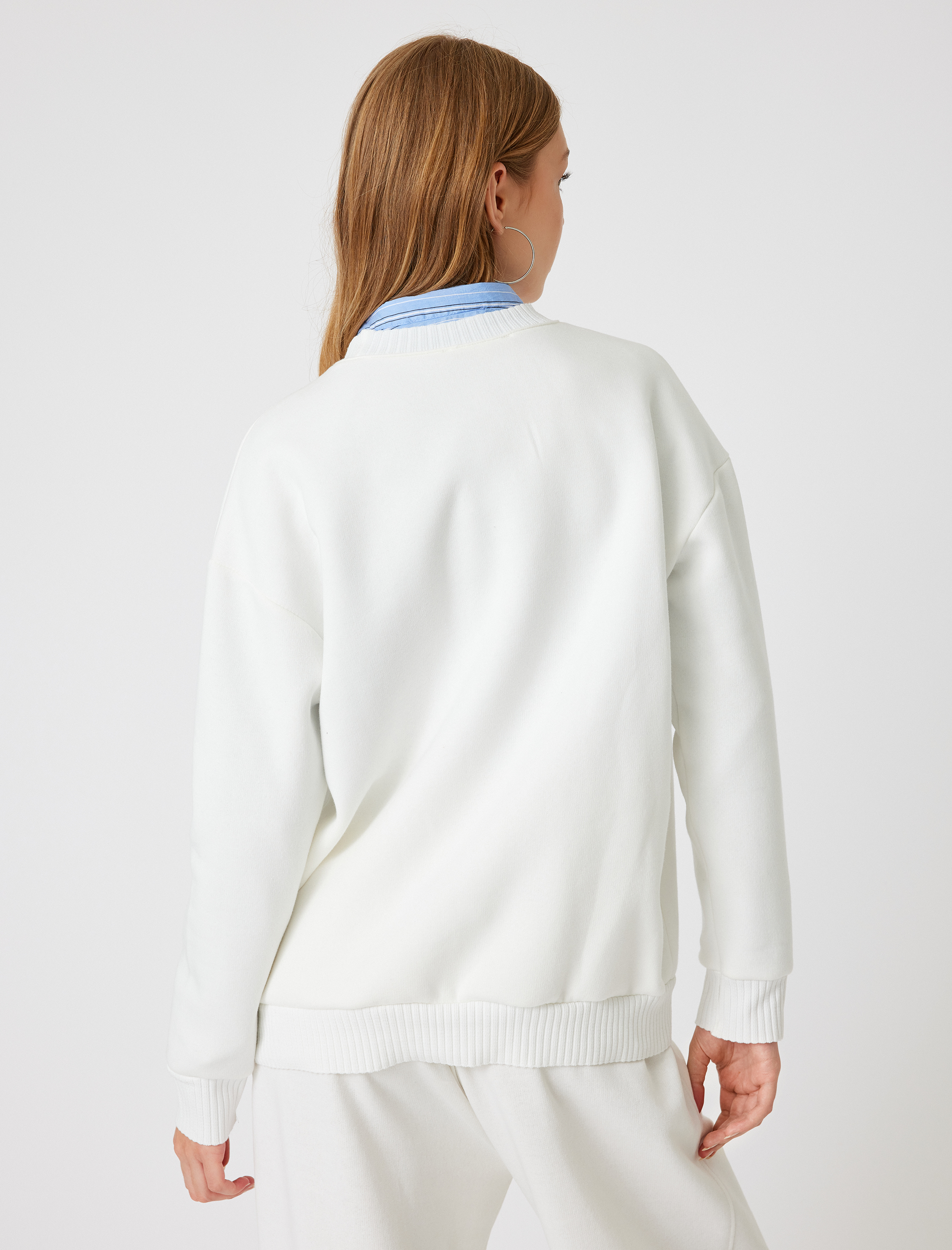   Şardonlu Basic Oversize Sweatshirt Uzun Kollu Bisiklet Yaka