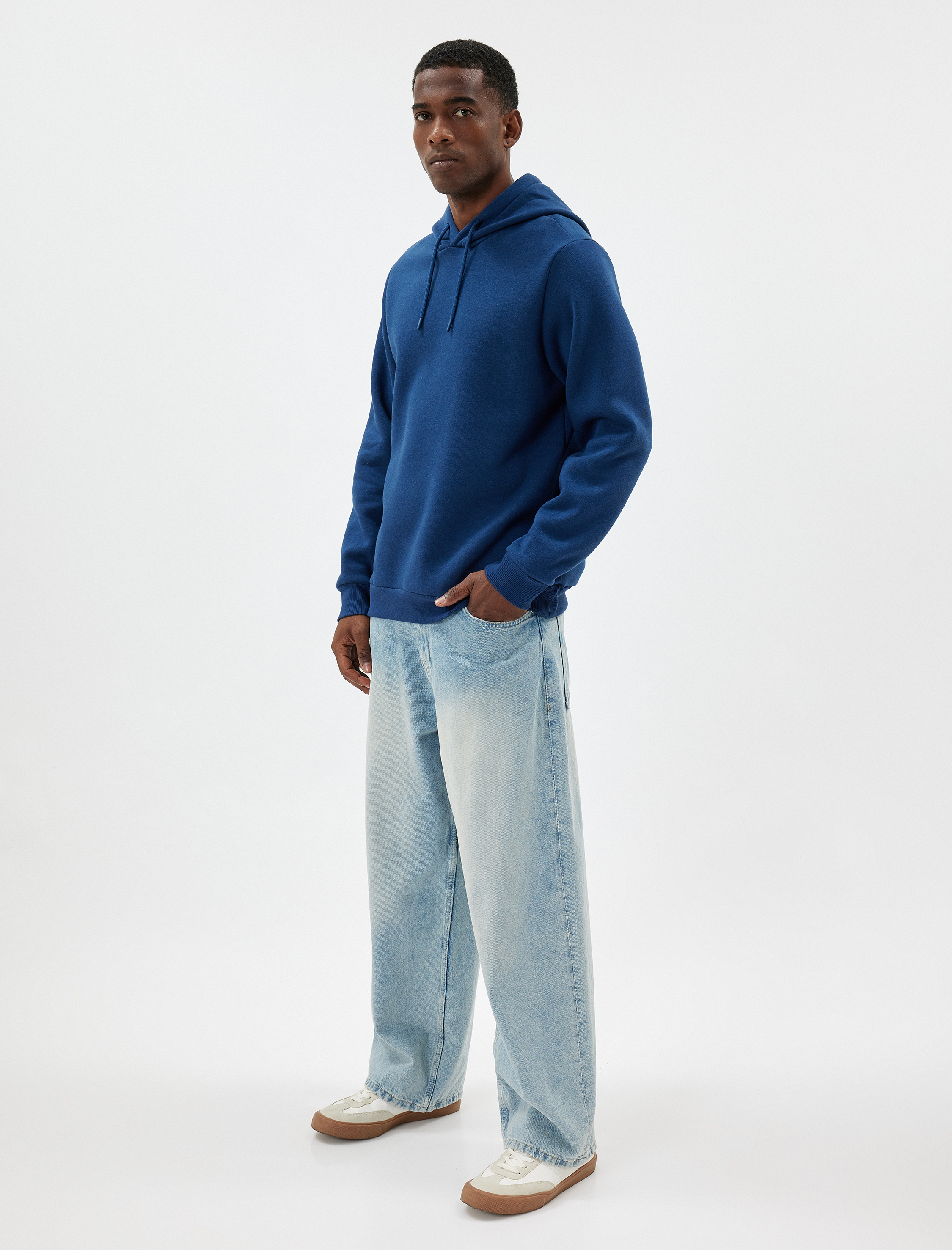 Şardonlu Pamuk Karışımlı Basic Kapşonlu Sweatshirt