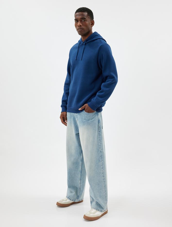  Şardonlu Pamuk Karışımlı Basic Kapşonlu Sweatshirt