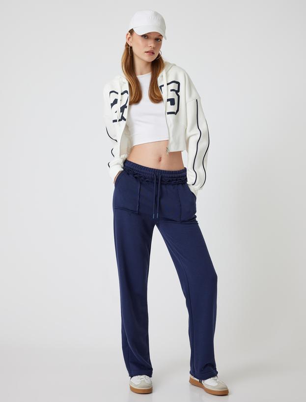 Crop Sweatshirt Kapüşonlu Fermuarlı Korse Detaylı Kolej Baskılı Cepli_0