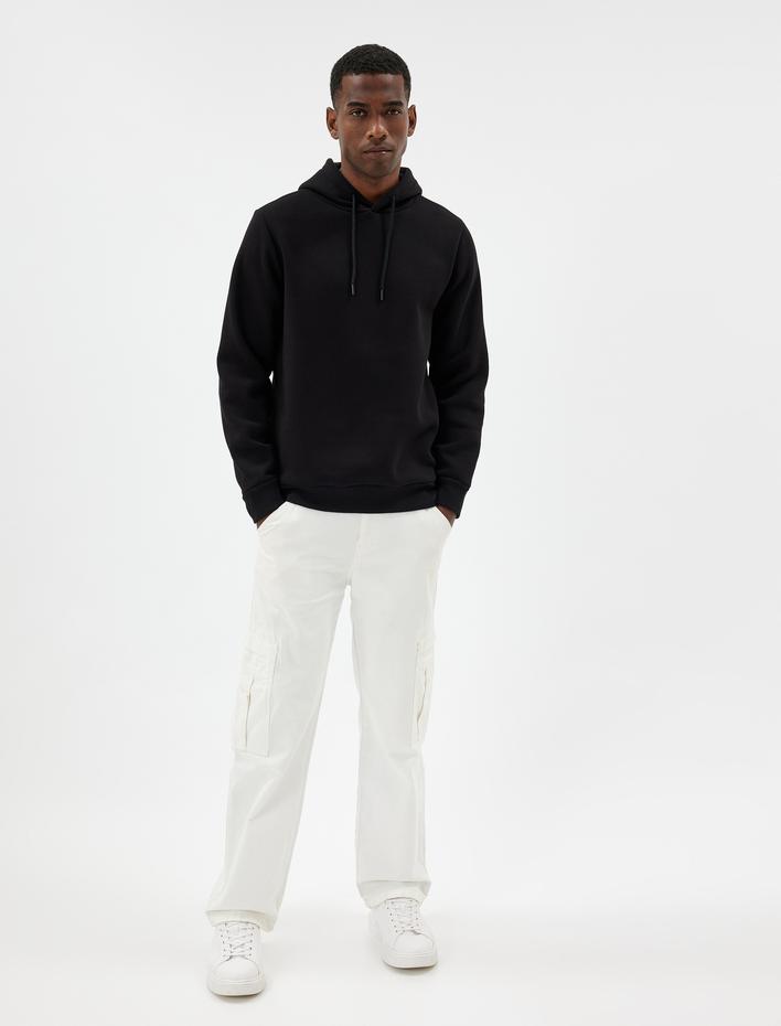  Şardonlu Pamuk Karışımlı Basic Kapşonlu Sweatshirt