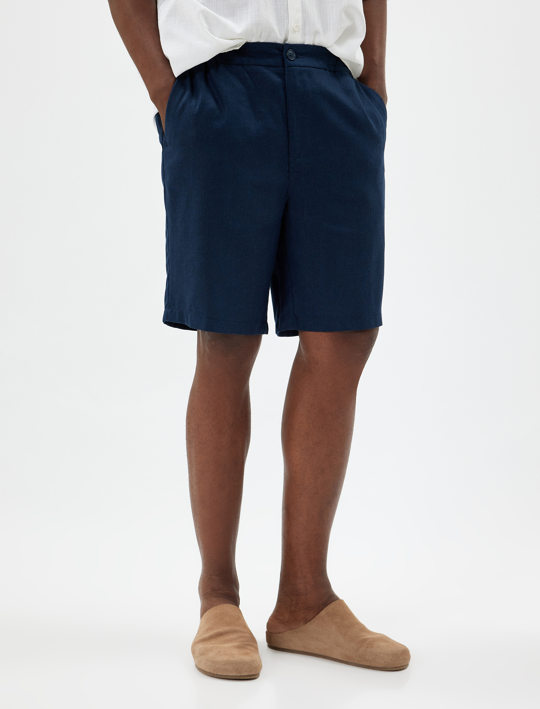   Bermuda Şort Viskon Keten Karışımlı Chino Cep Detaylı