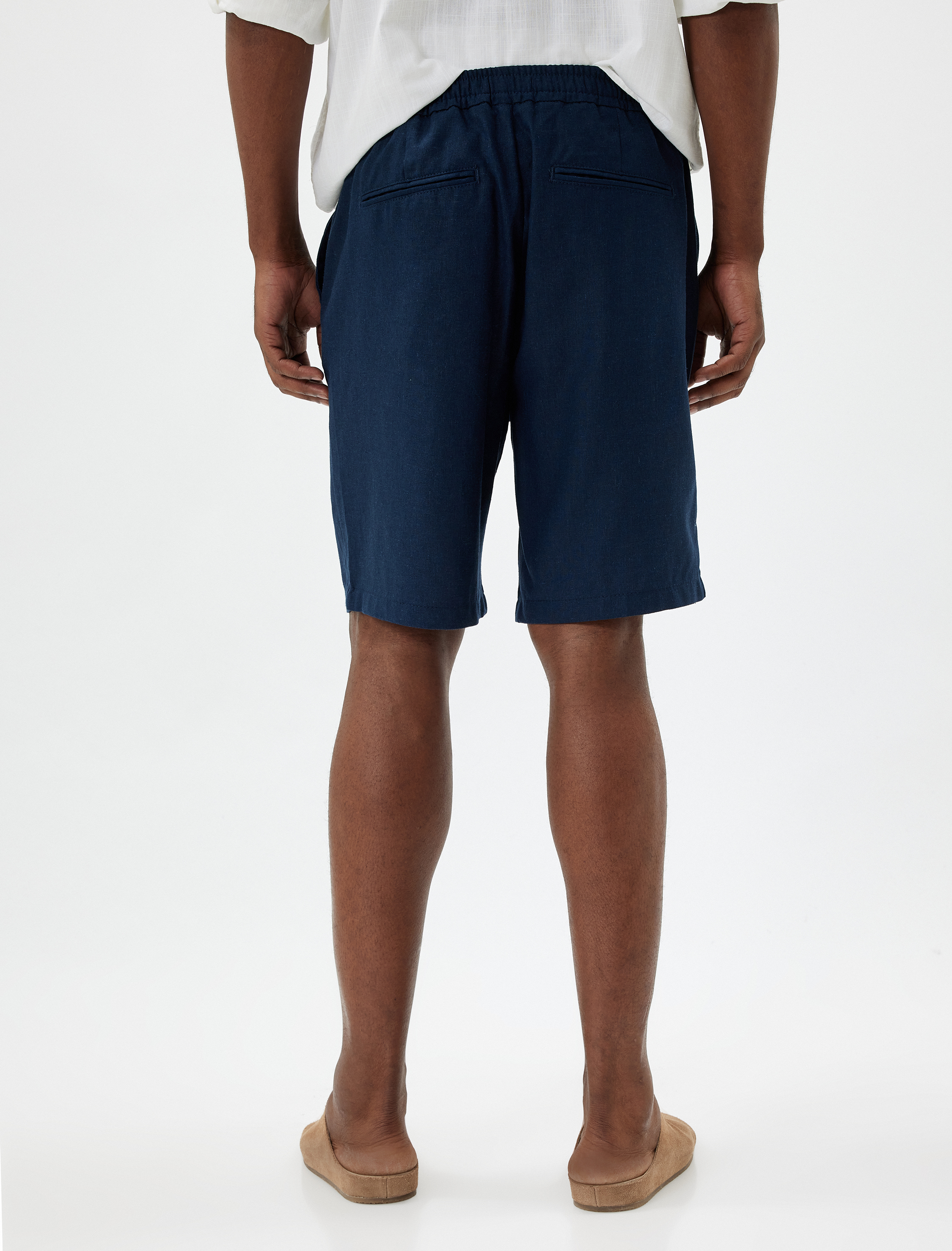   Bermuda Şort Viskon Keten Karışımlı Chino Cep Detaylı