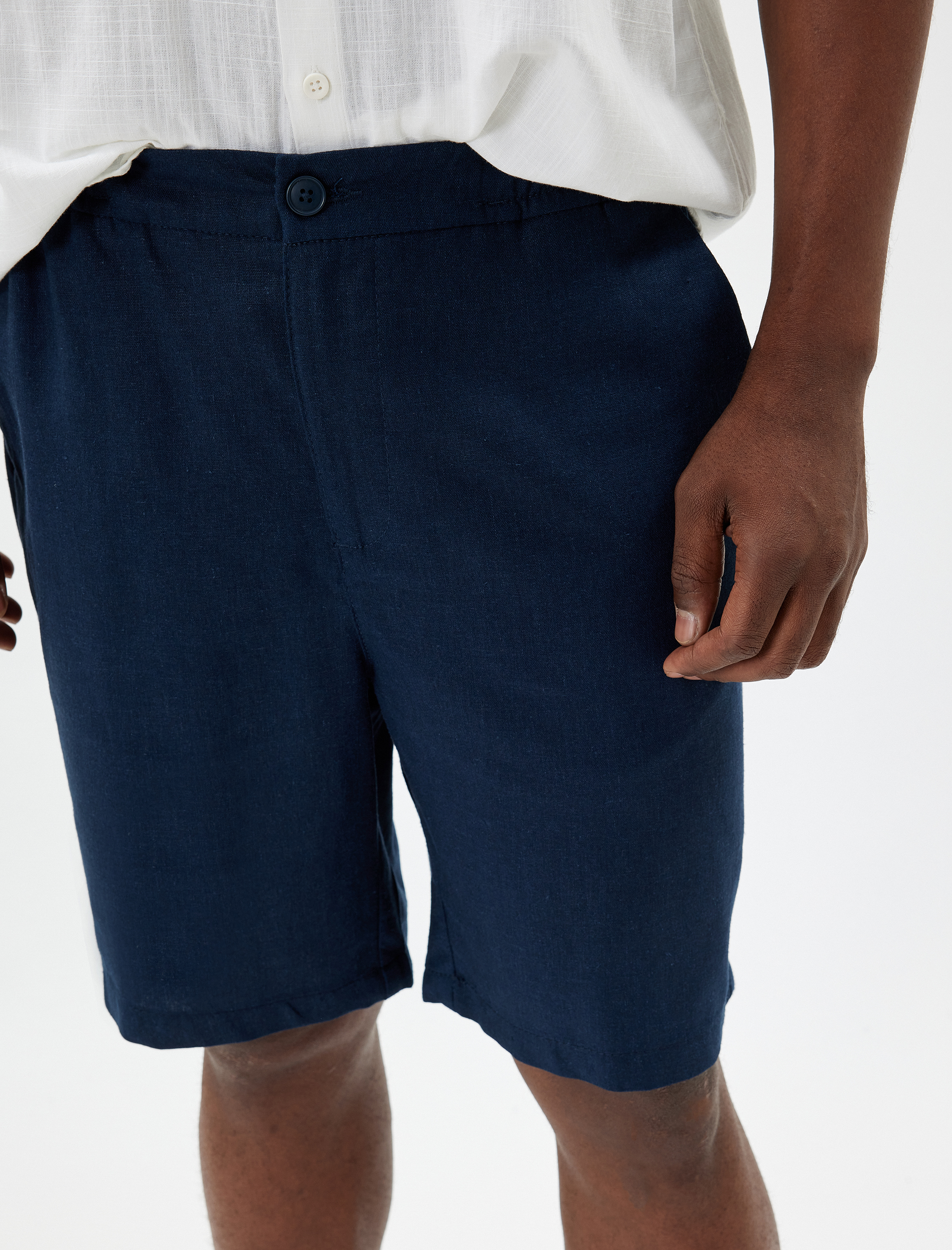   Bermuda Şort Viskon Keten Karışımlı Chino Cep Detaylı