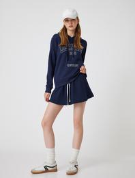 Oversize Sweatshirt Kapüşonlu Kolej Baskılı Kanguru Cepli