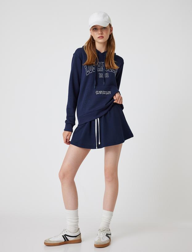 Oversize Sweatshirt Kapüşonlu Kolej Baskılı Kanguru Cepli_0