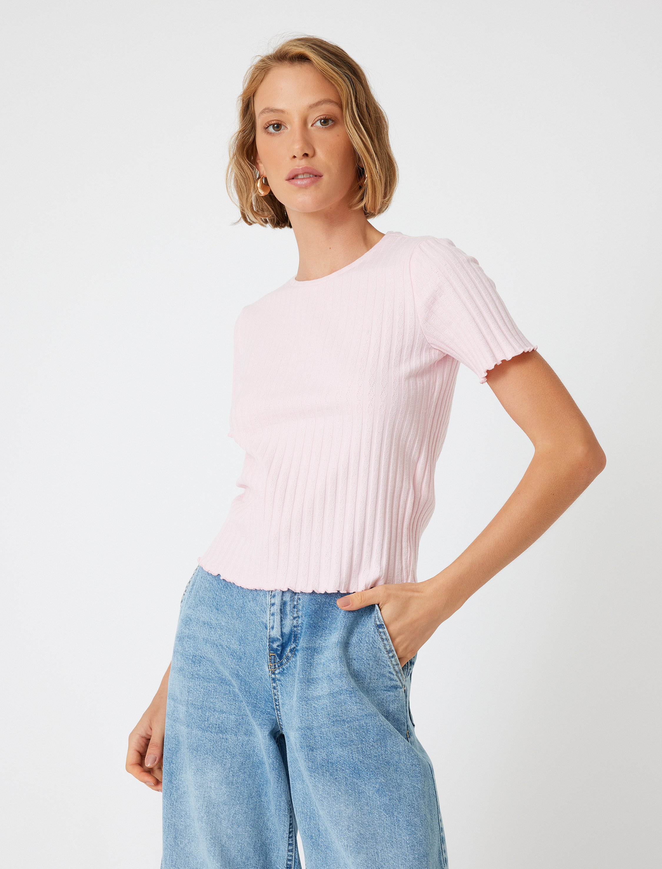   Kaşkorse Bisiklet Yaka Pamuklu Slim Fit Kısa Kollu Tişört