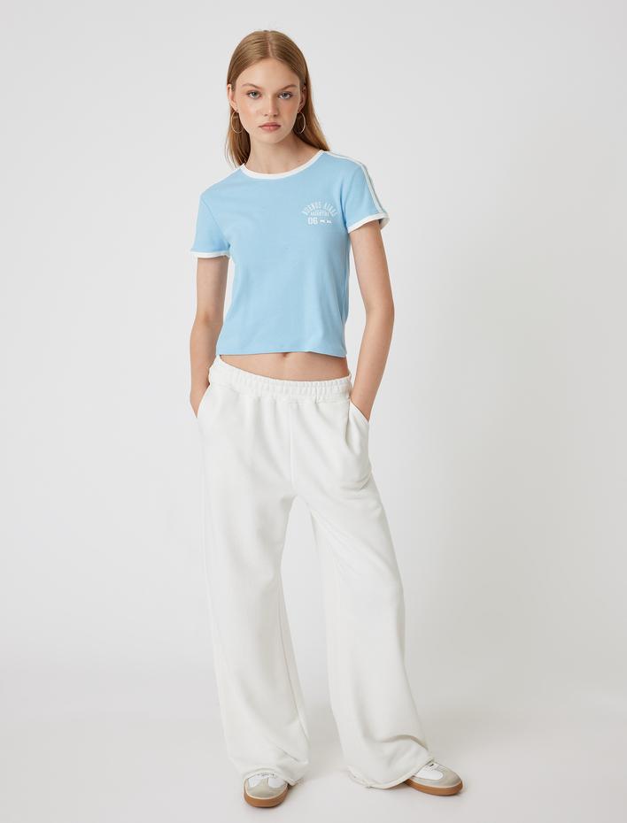  Arkası Baskılı Tişört Bisiklet Yaka Kısa Kollu Biyeli