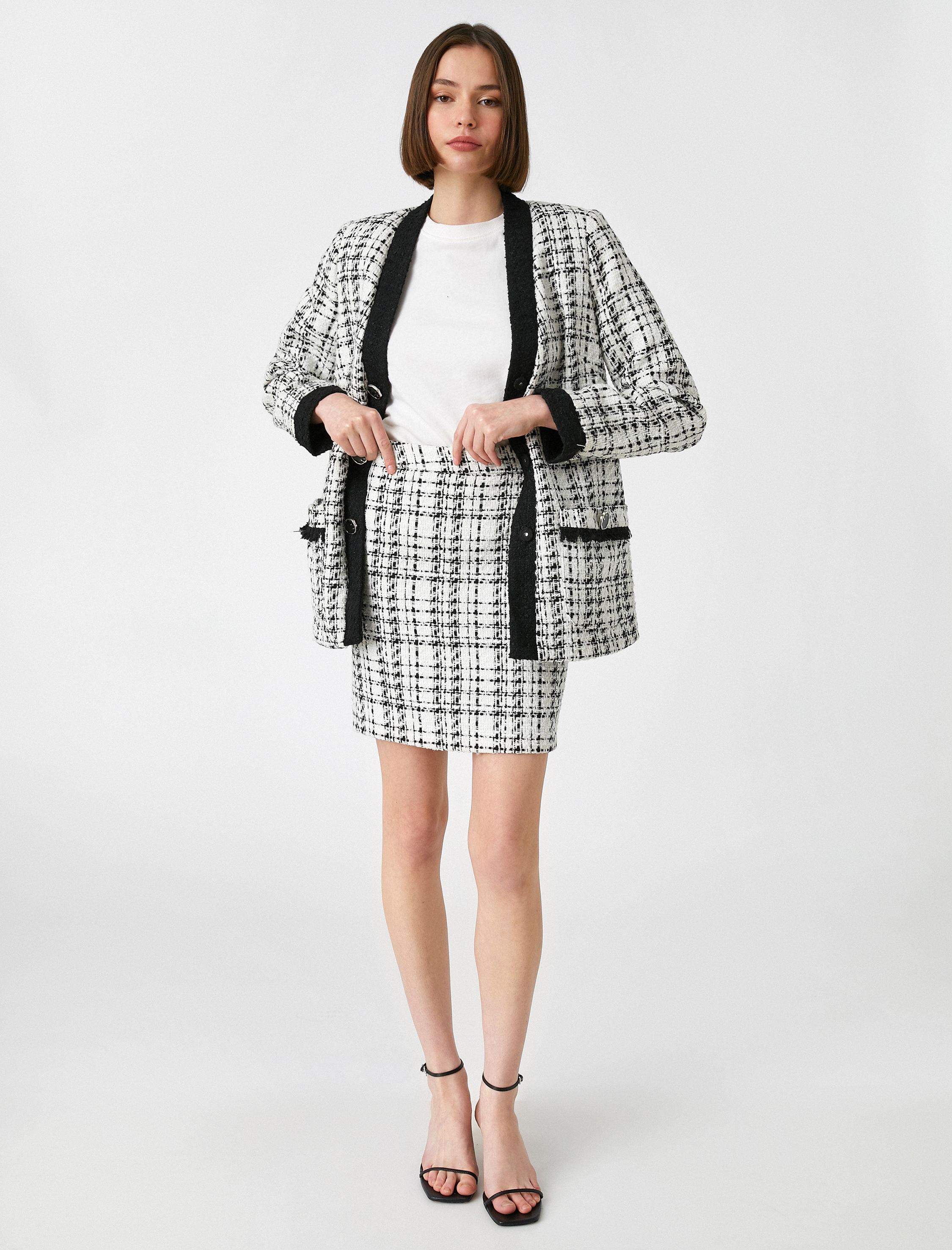   Yüksek Bel Ekose Mini Etek