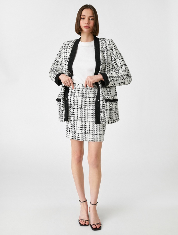  Yüksek Bel Ekose Mini Etek