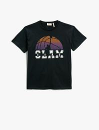 Baskılı Pamuklu Bisiklet Yaka Kısa Kollu Tişört