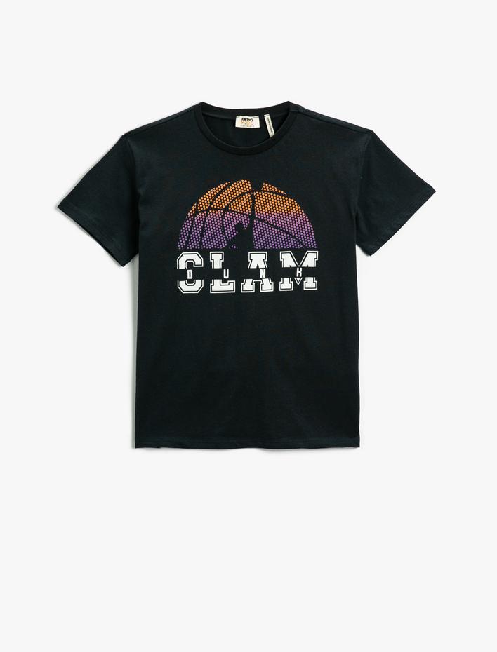 Erkek Çocuk Baskılı Pamuklu Bisiklet Yaka Kısa Kollu Tişört