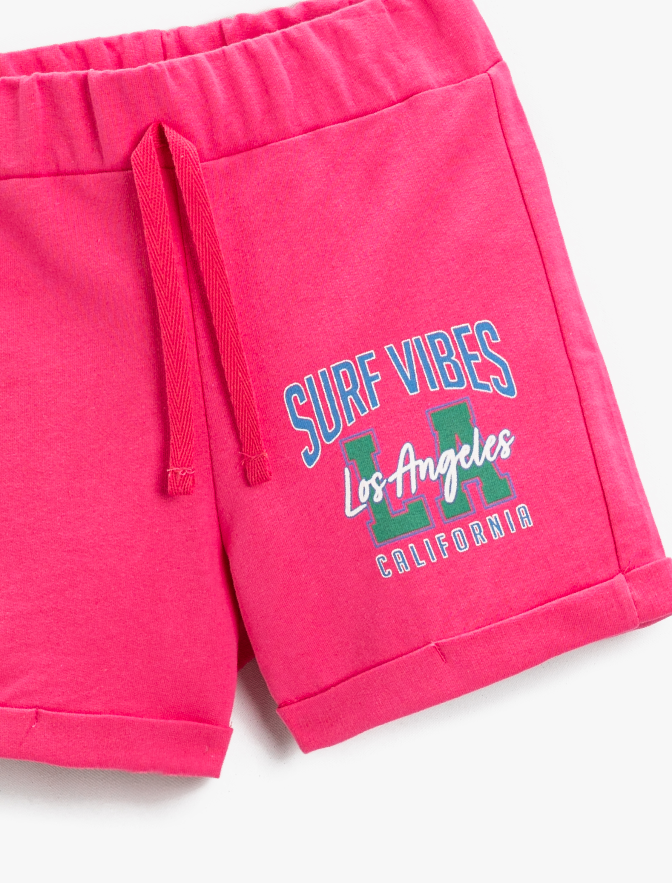  Kız Çocuk Baskılı Kısa Şort Pamuklu Beli Bağcıklı