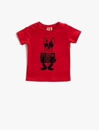 Hayvan Baskılı Kısa Kollu Tişört Pamuklu