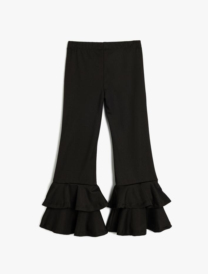 Kız Çocuk İspanyol Paça Pantolon Fırfır Detaylı Beli Lastikli