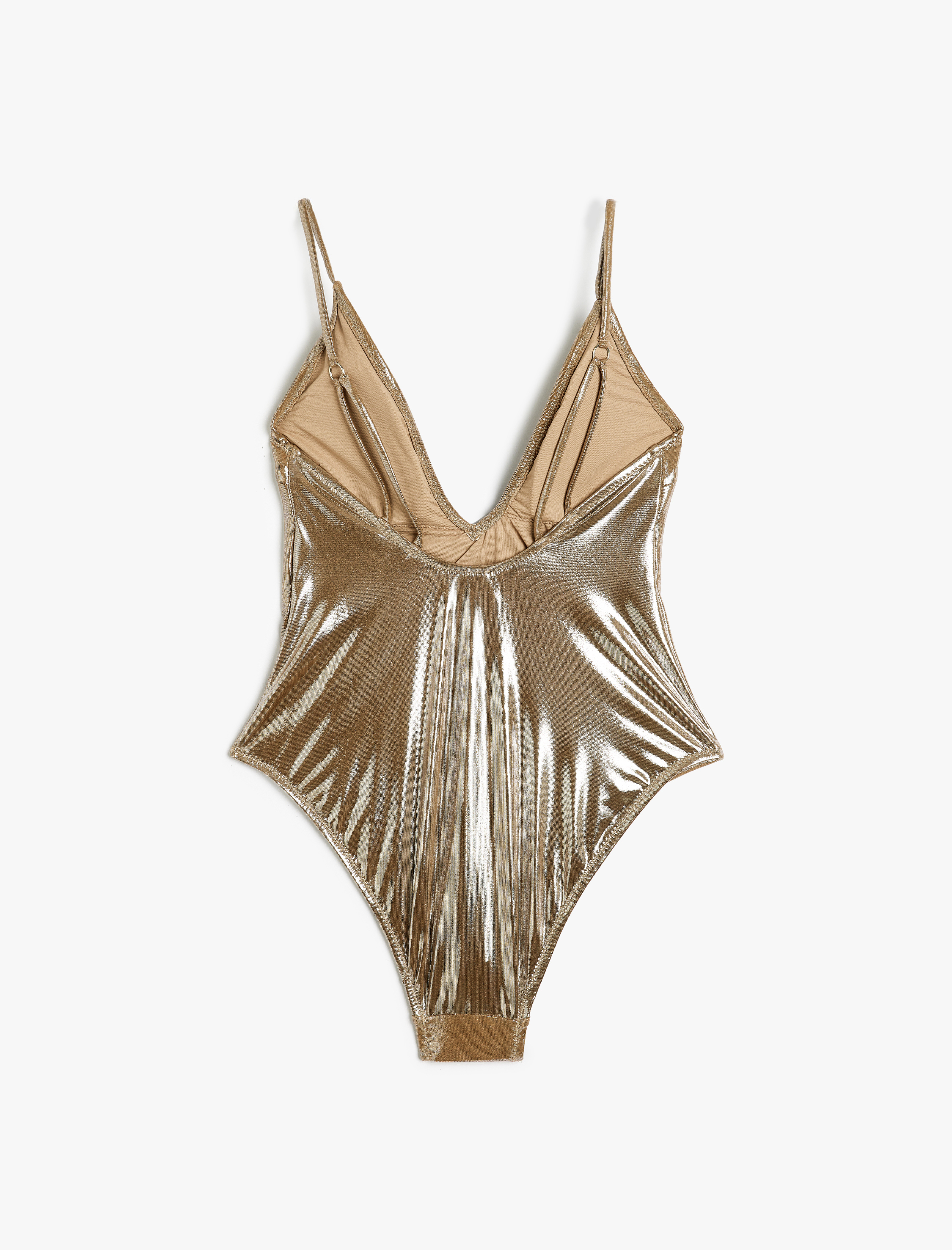 Parlak Derin V Yaka Mayo İnce Askılı Çıkarılabilir Pedli