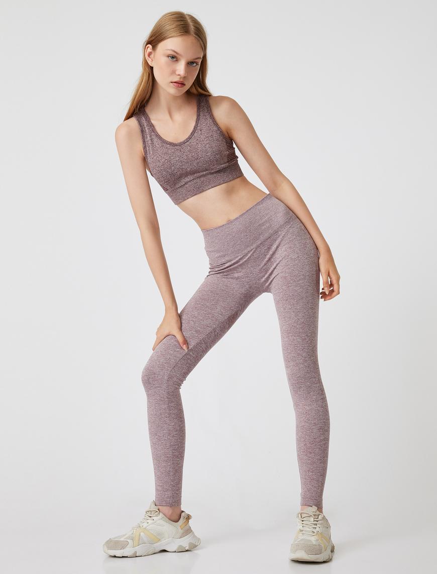   Dikişsiz Tayt Spor Yüksek Bel Tül Detaylı Kırçıllı Slim Fit