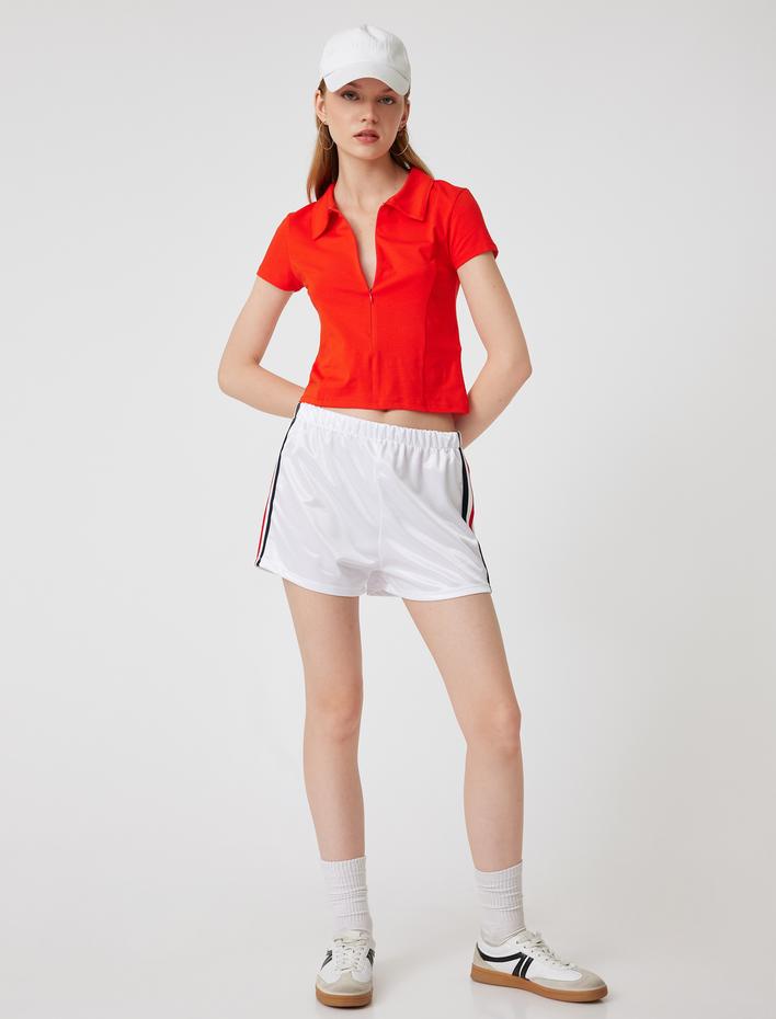  Polo Yaka Tişört Fermuarlı Slim Fit Kısa Kollu