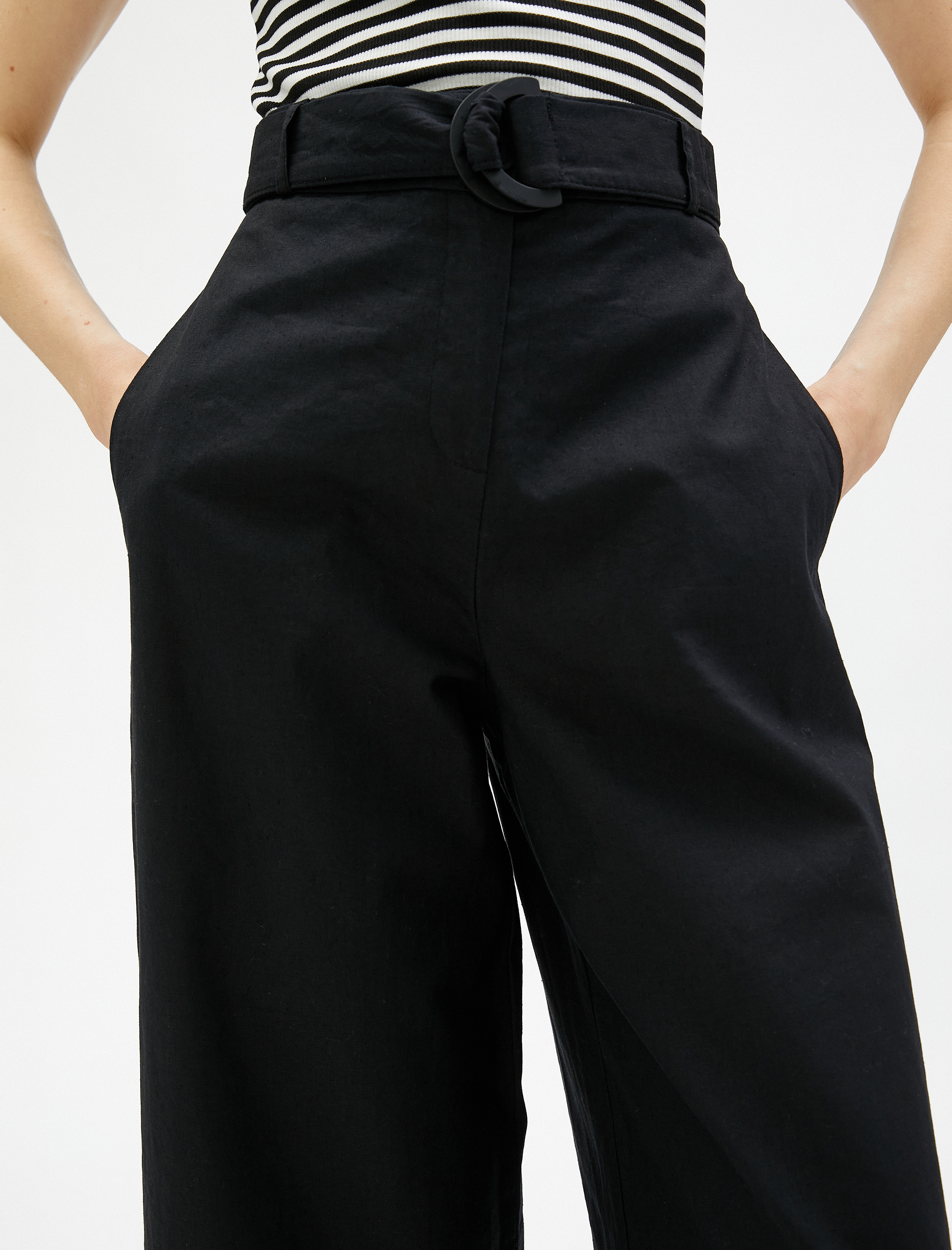   Keten Pantolon Bol Paça Crop