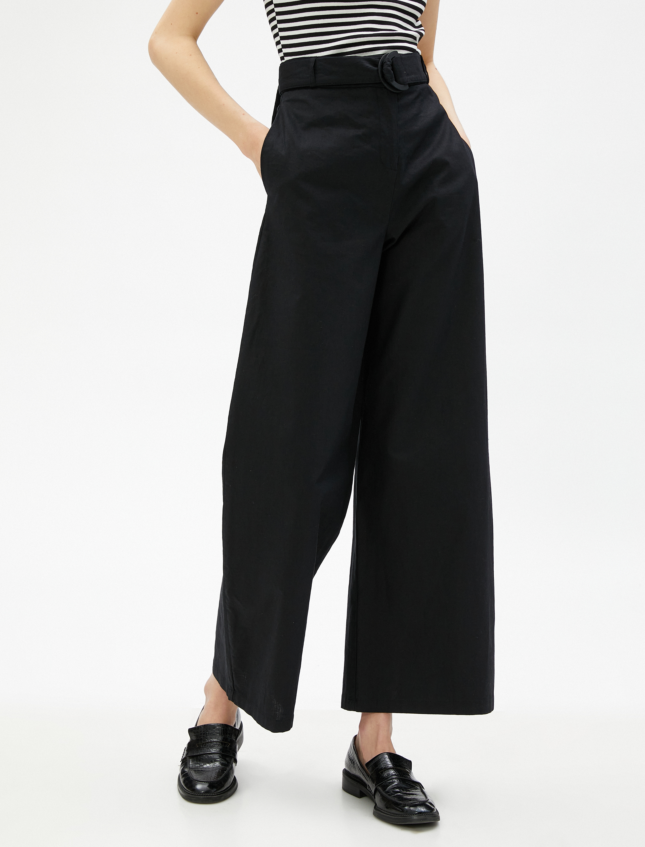   Keten Pantolon Bol Paça Crop