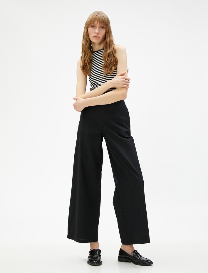  Keten Pantolon Bol Paça Crop