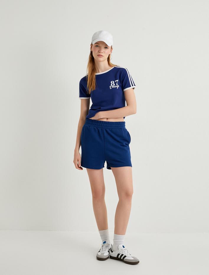  Arkası Baskılı Tişört Çizgili Kısa Kollu Bisiklet Yaka