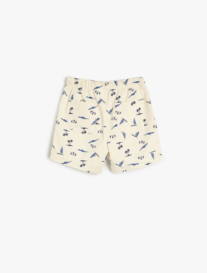 Erkek Bebek Chino Şort Yaz Baskılı Beli Lastikli Cepli Pamuklu