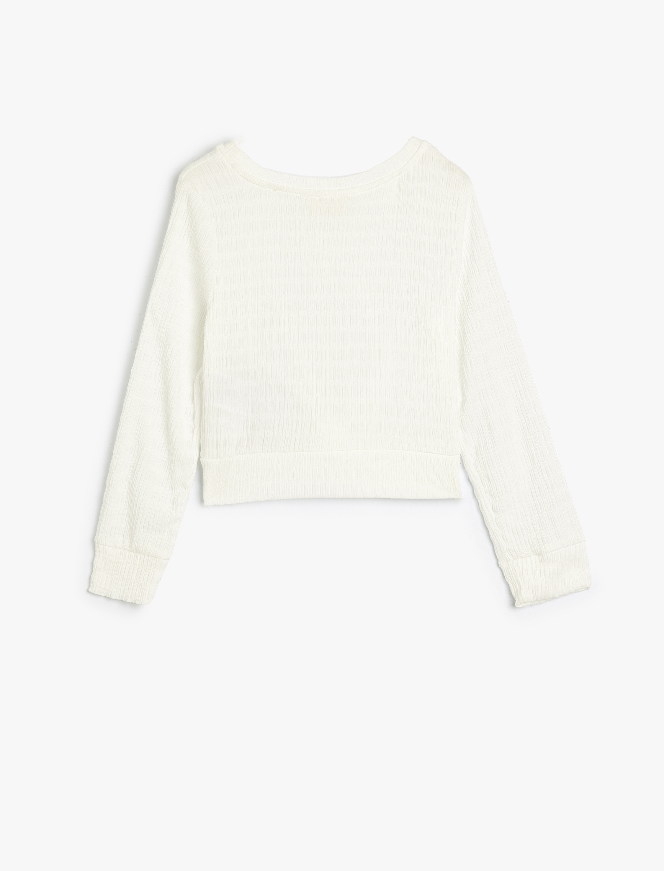  Kız Çocuk Crop Bluz Uzun Kollu Düğüm Detaylı Bisiklet Yaka