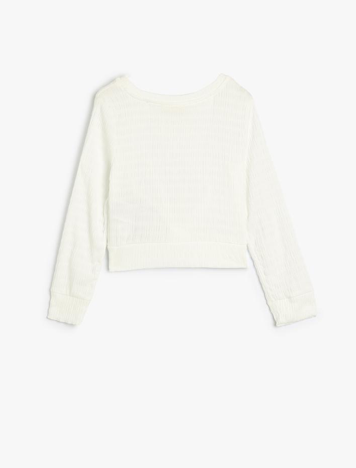 Kız Çocuk Crop Bluz Uzun Kollu Düğüm Detaylı Bisiklet Yaka