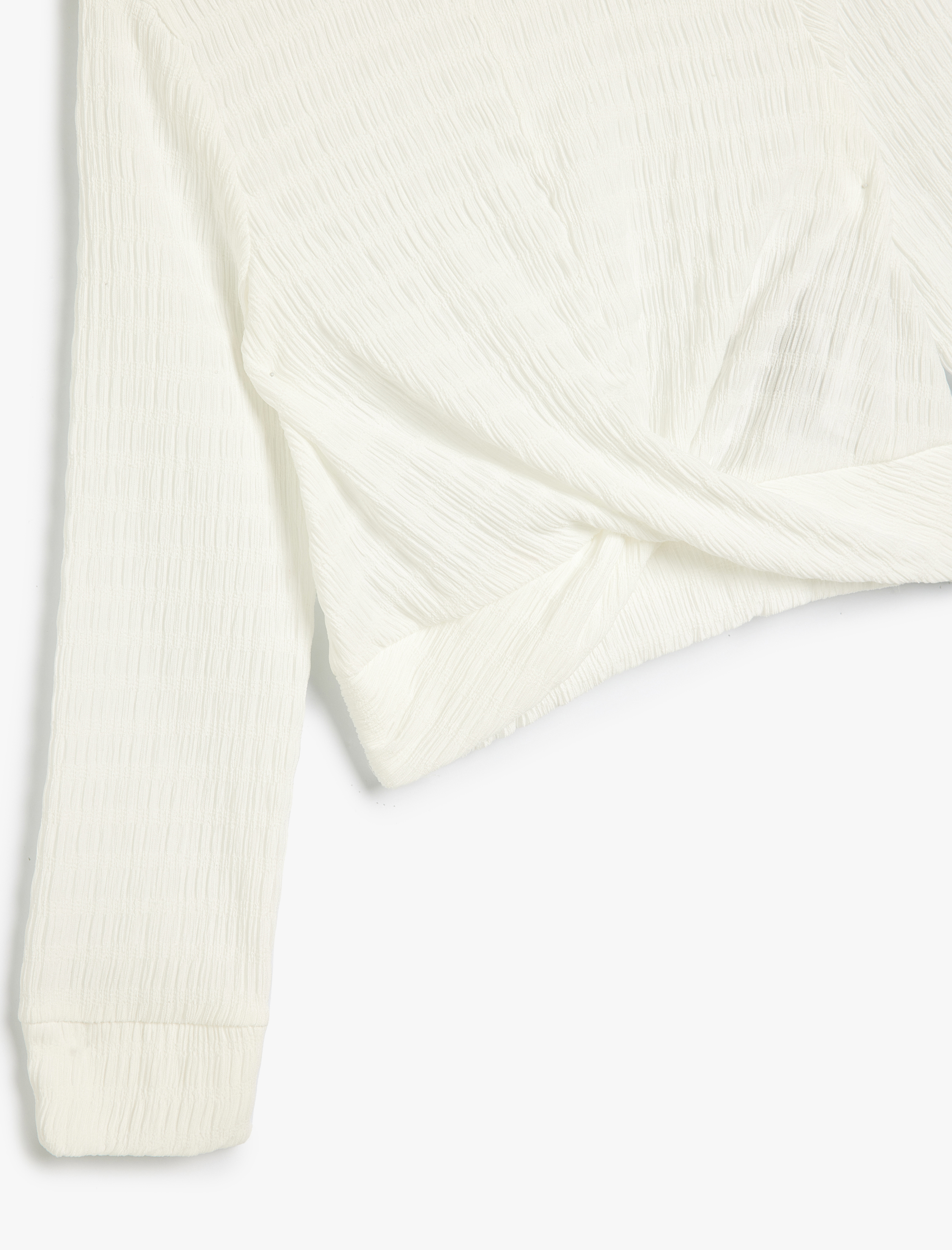  Kız Çocuk Crop Bluz Uzun Kollu Düğüm Detaylı Bisiklet Yaka