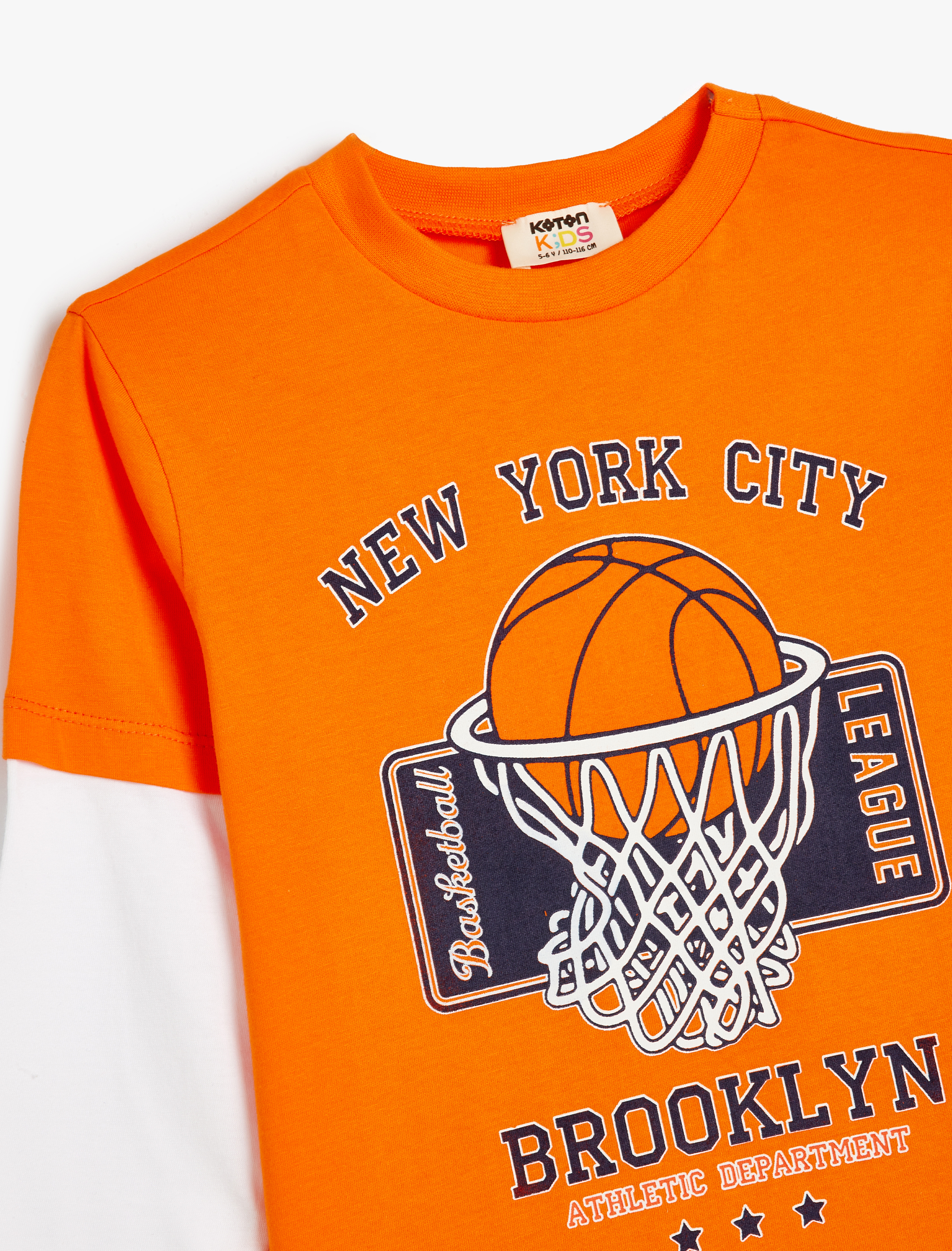  Erkek Çocuk Basketbol Temalı Baskılı Uzun Kollu Bisiklet Yaka Pamuklu Tişört