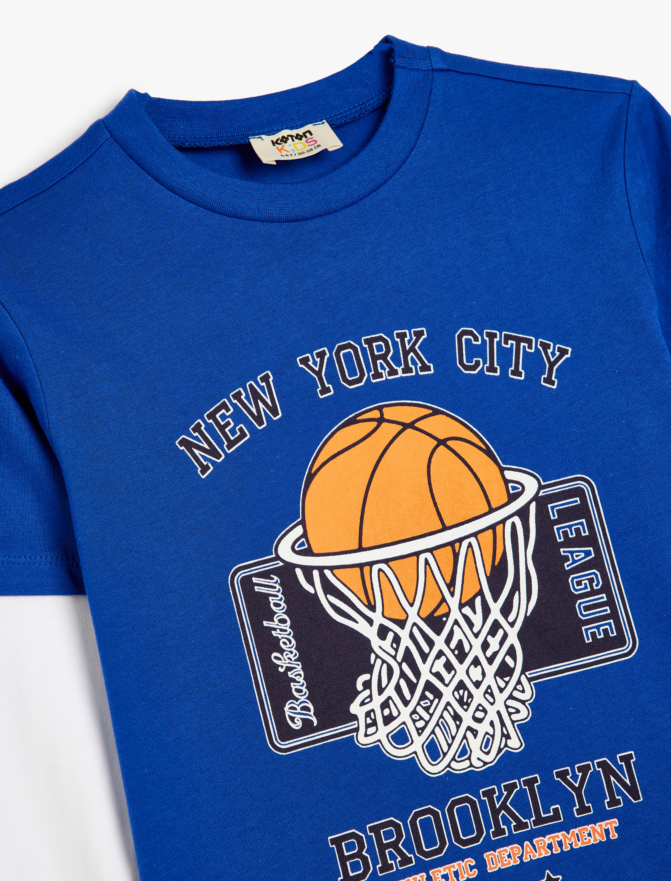  Erkek Çocuk Basketbol Temalı Baskılı Uzun Kollu Bisiklet Yaka Pamuklu Tişört