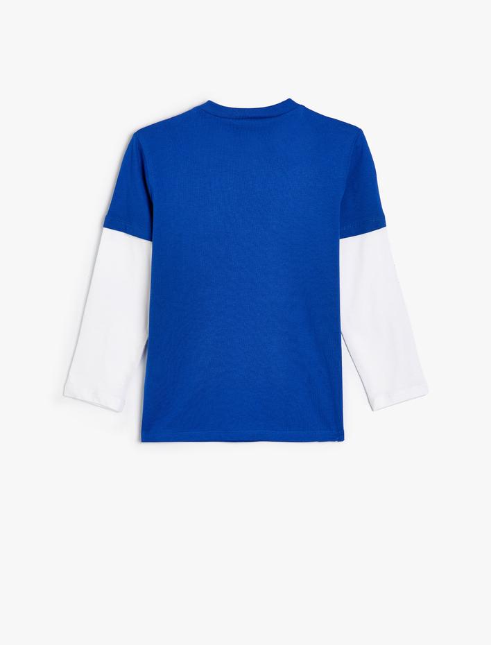 Erkek Çocuk Basketbol Temalı Baskılı Uzun Kollu Bisiklet Yaka Pamuklu Tişört