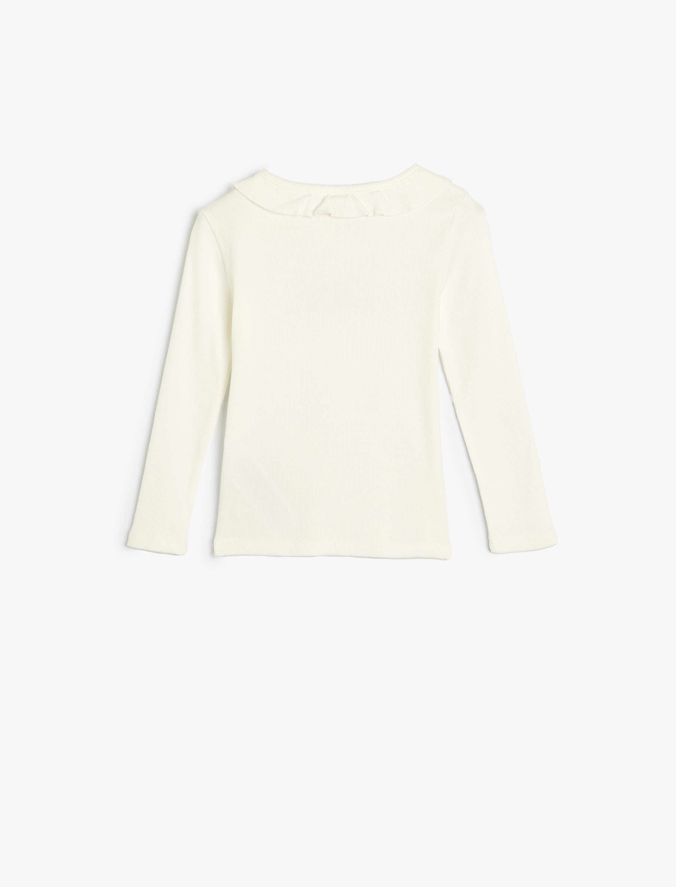  Kız Bebek Tişört Fırfırlı Uzun Kollu Bisiklet Yaka İşlemeli Kaşkorse Pamuklu