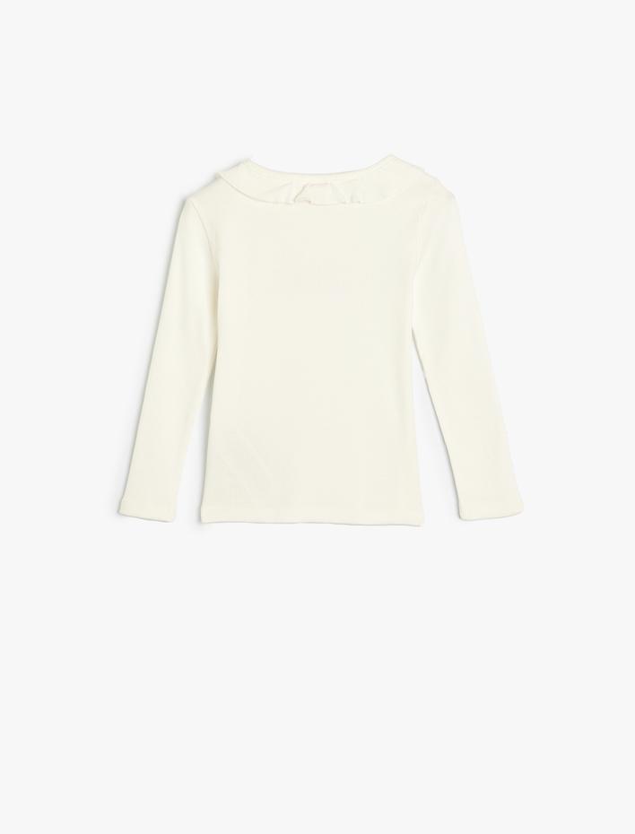 Kız Bebek Tişört Fırfırlı Uzun Kollu Bisiklet Yaka İşlemeli Kaşkorse Pamuklu