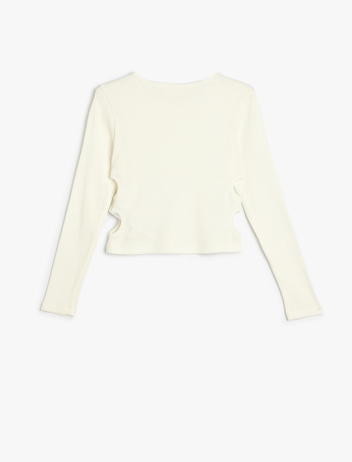 Kız Çocuk Crop Bluz Uzun Kollu Pencere Detaylı Kaşkorse