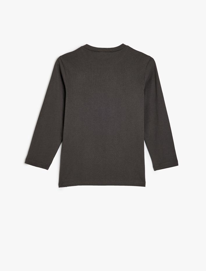 Erkek Çocuk Tişört Dinozor Baskılı Uzun Kollu Bisiklet Yaka Pamuklu