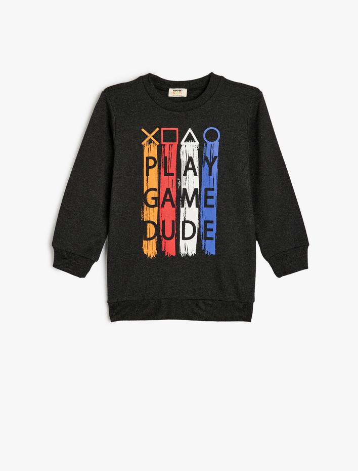 Erkek Çocuk Sweatshirt Oyun Temalı Uzun Kollu Bisiklet Yaka Şardonlu