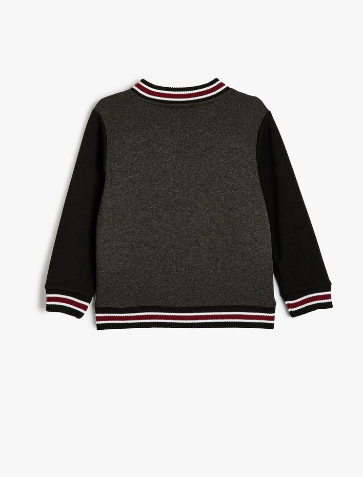 Erkek Çocuk Kolej Ceket İşleme Detaylı Baskılı Cepli Şardonlu Çıtçıt Kapamalı