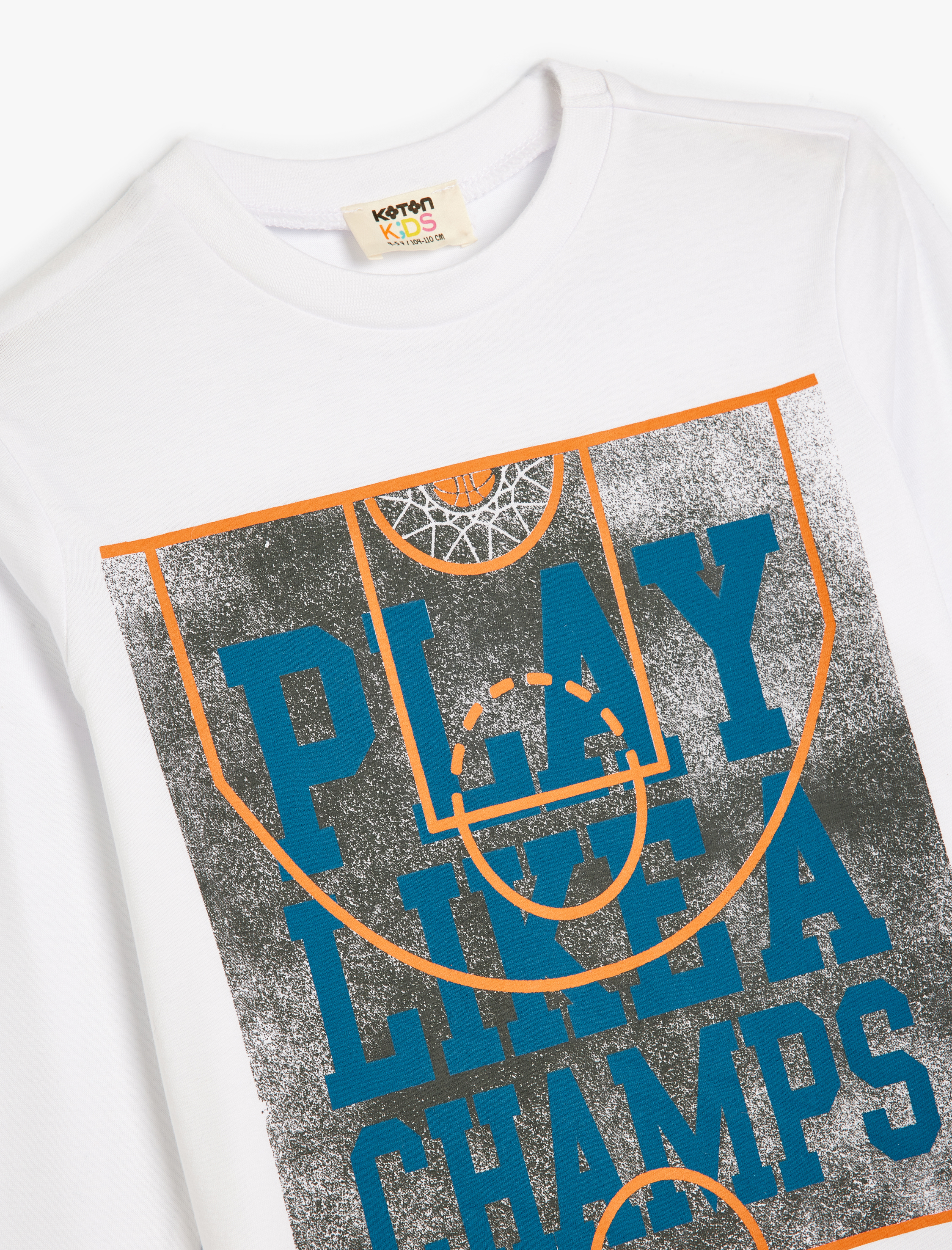  Erkek Çocuk Basketbol Temalı Baskılı Pamuklu Uzun Kollu Tişört