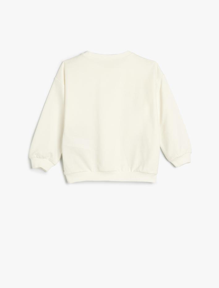 Erkek Bebek Canavar Baskılı Pamuklu Şardonlu Bisiklet Yaka Sweatshirt