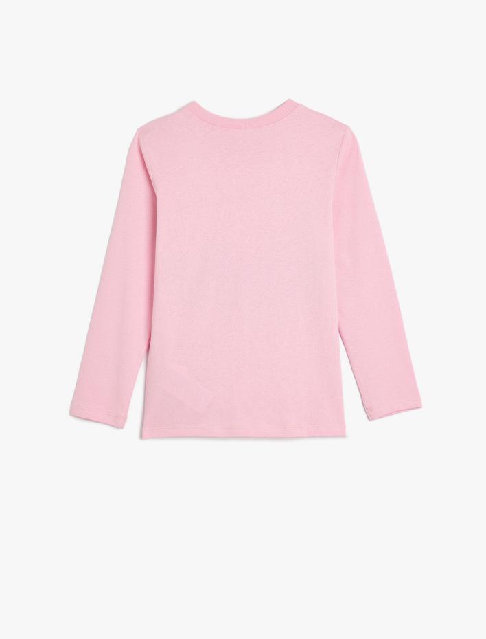 Kız Çocuk Tişört Kelebek Baskılı Uzun Kollu Bisiklet Yaka Pamuklu