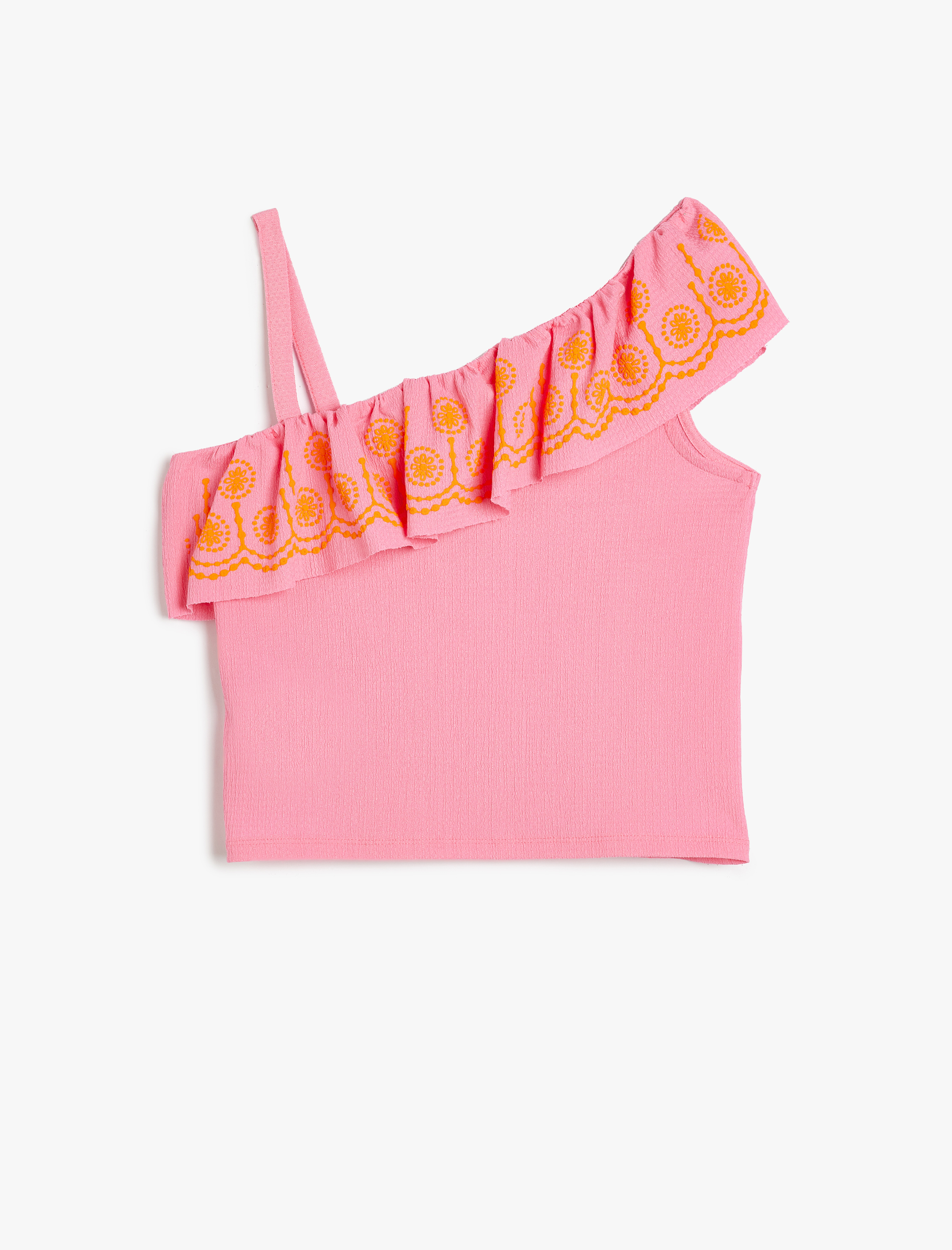  Kız Çocuk Bluz Tek Omuz Fırfırlı İşleme Detaylı