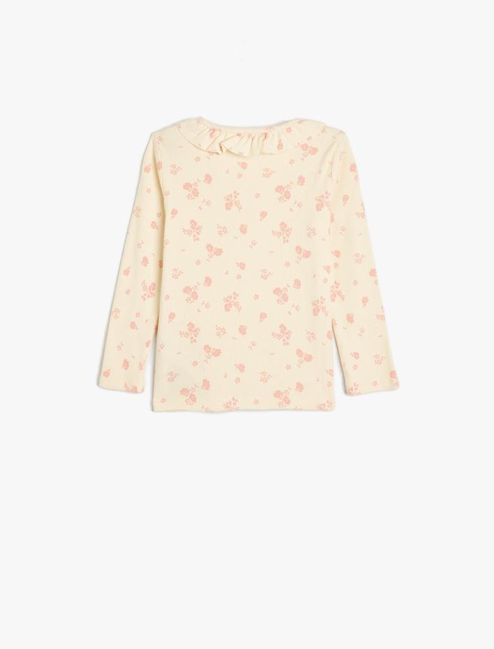 Kız Bebek Tişört Uzun Kollu Çiçek Baskılı Fırfır Detaylı Ribanalı Pamuklu