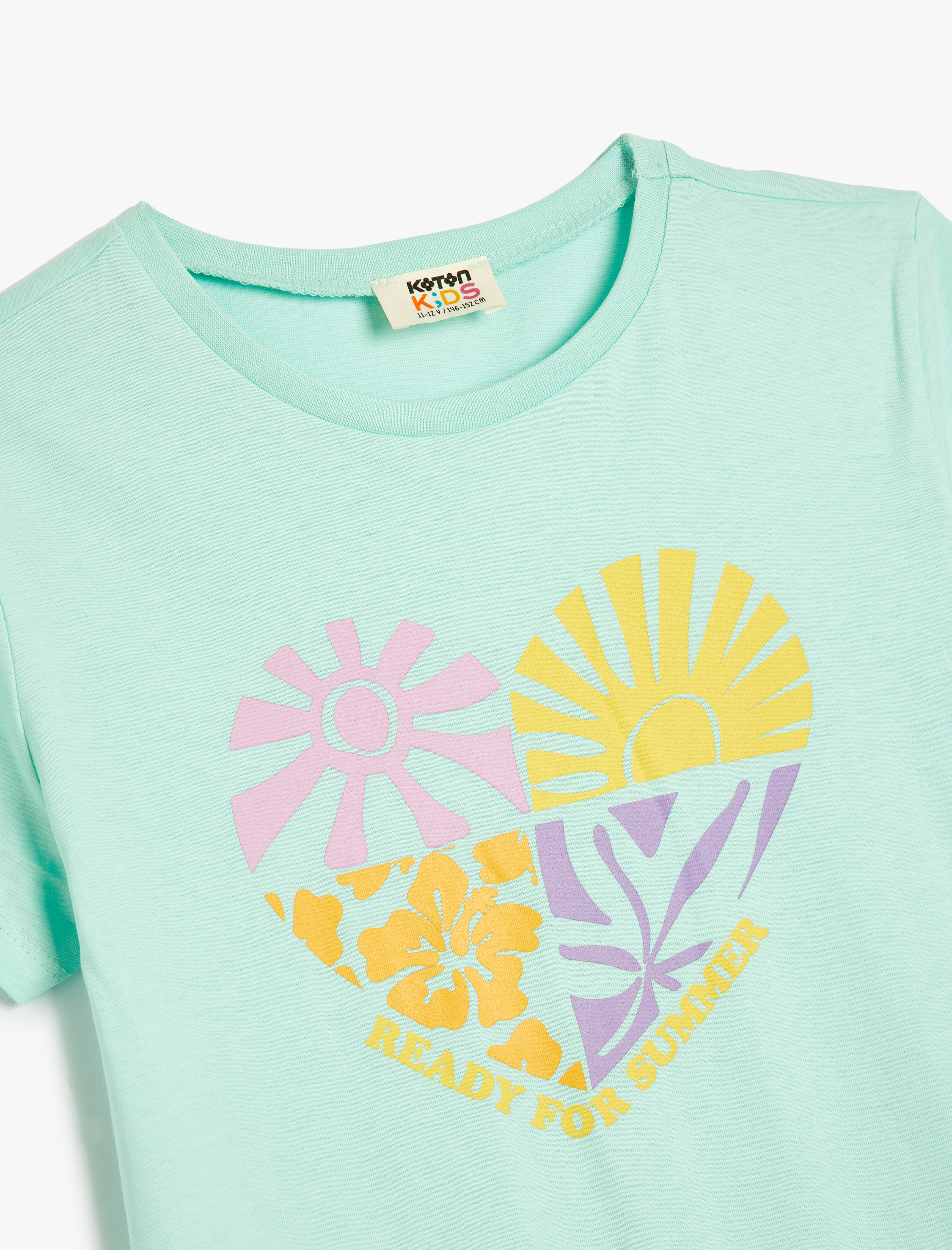  Kız Çocuk Tişört Kısa Kollu Yuvarlak Yaka Kalp Baskı Detaylı Pamuklu