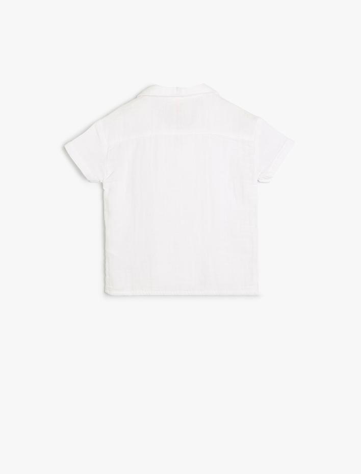 Erkek Bebek Müslin Gömlek Dokulu Düğme Detaylı Klasik Yaka Cepli