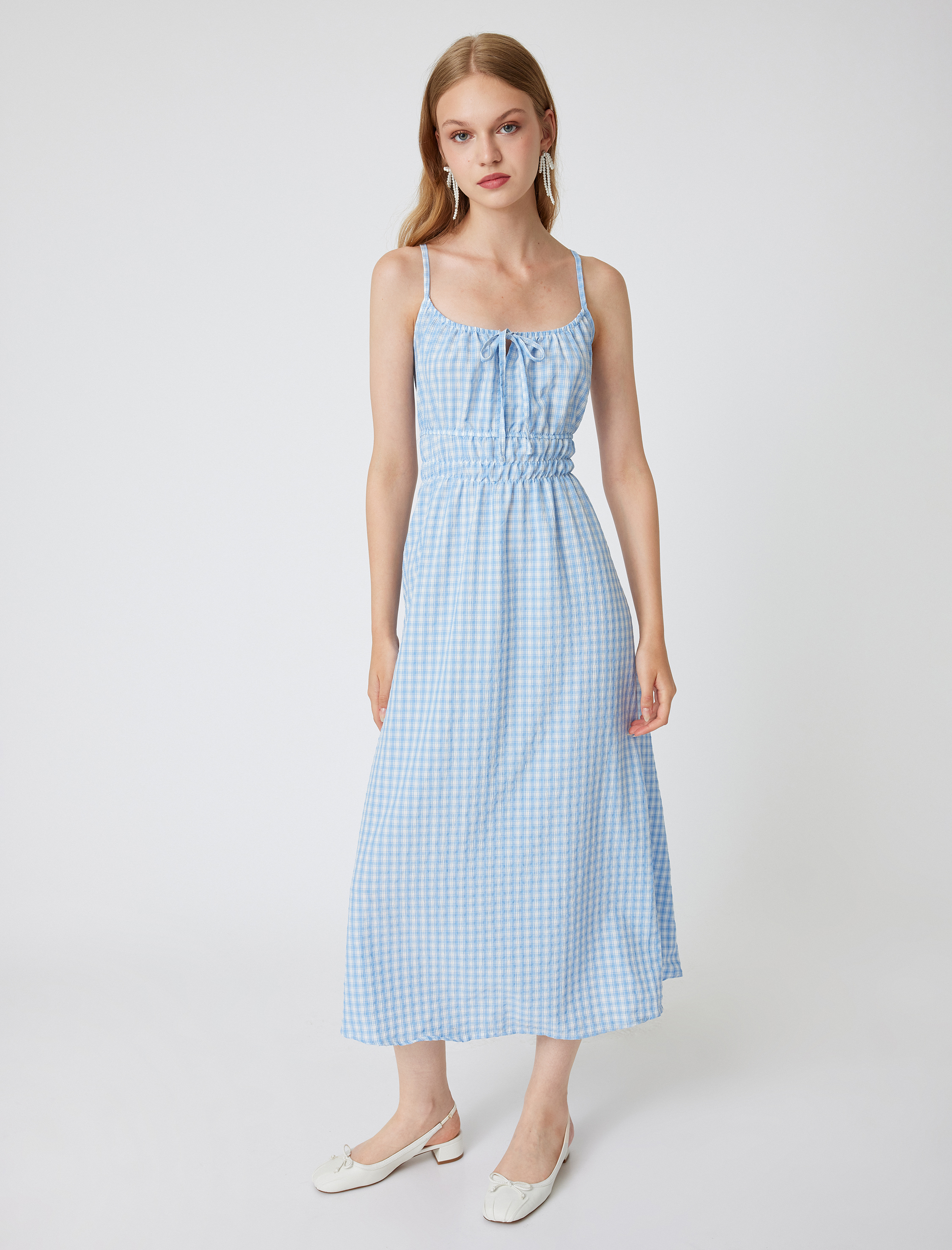 Uzun Elbise Pötikareli A Kesim İp Askılı Bağcık Detaylı Gipeli