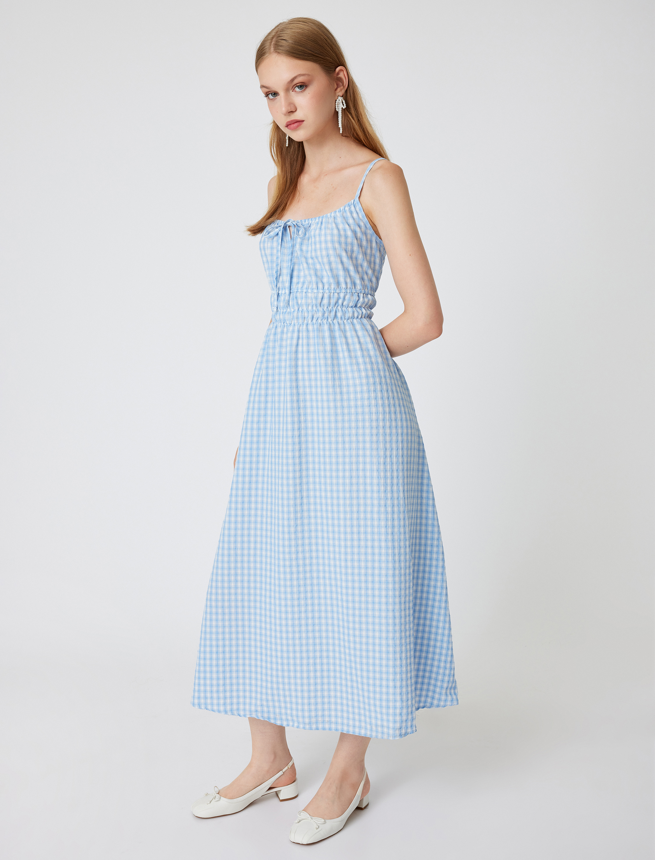 Uzun Elbise Pötikareli A Kesim İp Askılı Bağcık Detaylı Gipeli