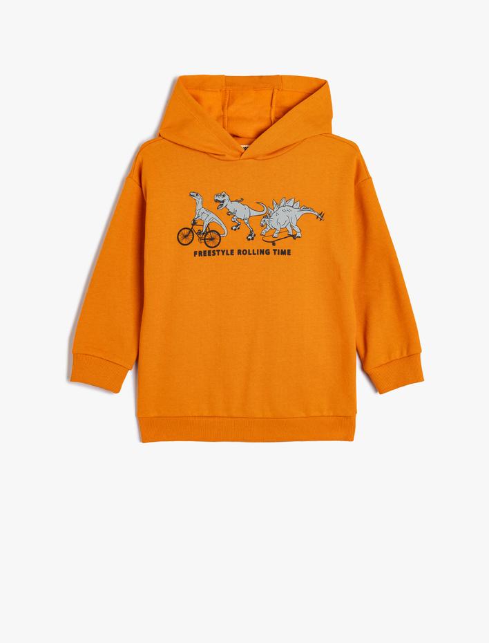 Erkek Çocuk Kapşonlu Sweatshirt Uzun Kollu Dinozor Baskılı